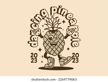 Mascot character design of walking pineapple fruit with happy face