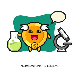 Mascot character of dollar coin as a scientist