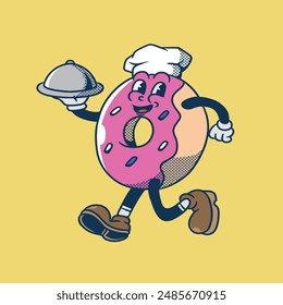 mascot character donut with cartoon style good for food branding, good company, groovy style, food mascot