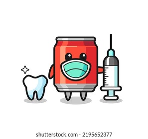 Mascot character of drink can as a dentist , cute style design for t shirt, sticker, logo element