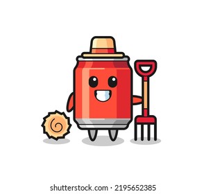 Mascot character of drink can as a farmer , cute style design for t shirt, sticker, logo element