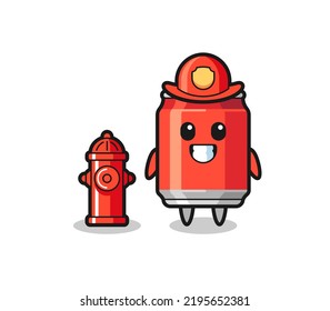 Mascot character of drink can as a firefighter , cute style design for t shirt, sticker, logo element