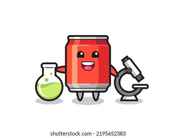 Mascot character of drink can as a scientist , cute style design for t shirt, sticker, logo element