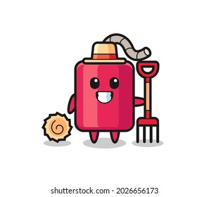 Mascot character of dynamite as a farmer , cute style design for t shirt, sticker, logo element