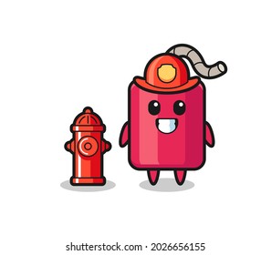 Carácter mascota de dinamita como bombero, diseño de estilo lindo para camiseta, pegatina, elemento logotipo