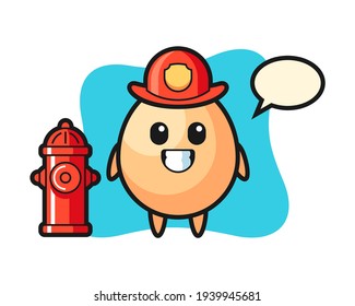 Mascot character of egg as a firefighter