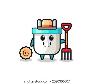 Mascot character of electric plug as a farmer