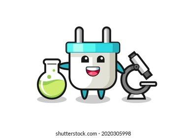 Carácter mascota de enchufe eléctrico como científico