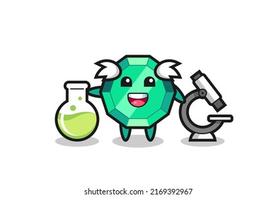 Maskottcharakter des Smaragdgemeins als Wissenschaftler , süßes Design für T-Shirt, Aufkleber, Logo-Element