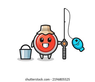 Mascot character of emergency panic button as a fisherman , cute design