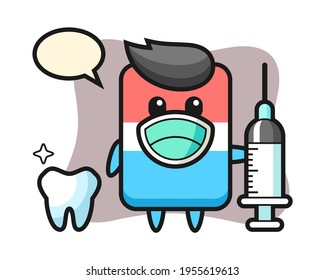 Mascot character of eraser as a dentist, cute style design for t shirt, sticker, logo element
