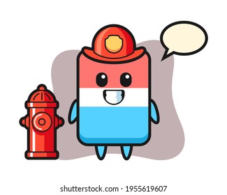 Mascot character of eraser as a firefighter, cute style design for t shirt, sticker, logo element