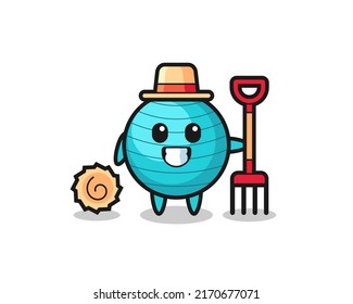 Mascot character of exercise ball as a farmer , cute style design for t shirt, sticker, logo element