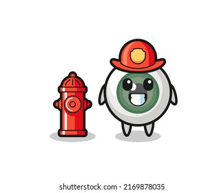 Mascot character of eyeball as a firefighter , cute style design for t shirt, sticker, logo element