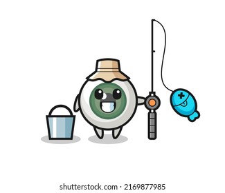 Mascot character of eyeball as a fisherman , cute style design for t shirt, sticker, logo element