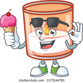 Mascot character featuring candle in glass with ice cream