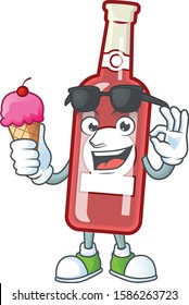 Mascot character featuring champagne red bottle with ice cream