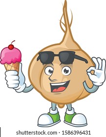 Mascot character featuring jicama with ice cream