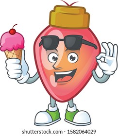 Mascot character featuring red christmas bulb with ice cream