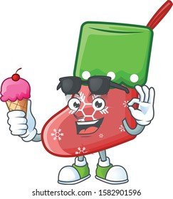 Mascot character featuring santa socks with ice cream