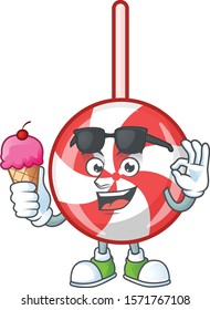 Mascot character featuring striped peppermint candy with ice cream