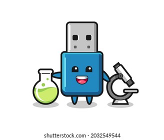 Mascot character of flash drive usb as a scientist , cute style design for t shirt, sticker, logo element