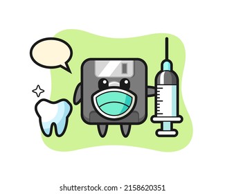 Mascot character of floppy disk as a dentist , cute style design for t shirt, sticker, logo element