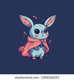 A mascot character of a flying bunny in a shawl for a digital marketing agency. modern logo flat color