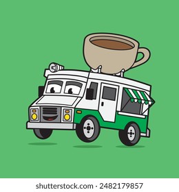 mascot character food truck coffee good for sticker, logo, pins and graphic design