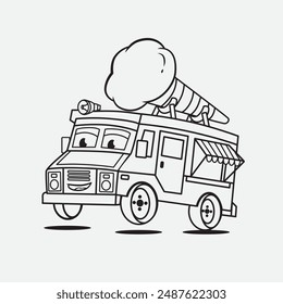 mascot character food truck cotton candy good for children, coloring book, and education