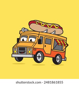 mascot character food truck hot dog good for sticker, logo, pins and graphic design