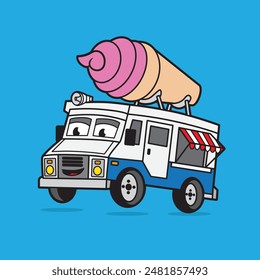 mascot character food truck ice cream good for sticker, logo, pins and graphic design