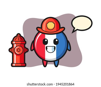 Mascot character of france flag badge as a firefighter