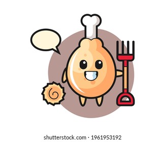 Mascot character of fried chicken as a farmer, cute style design for t shirt, sticker, logo element