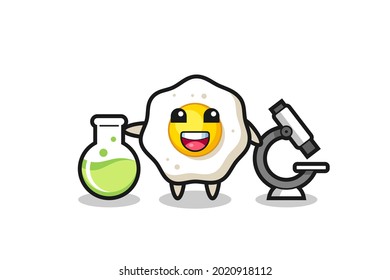Maskottcharakter aus frittiertem Ei als Wissenschaftler, süßes Design für T-Shirt, Aufkleber, Logo-Element