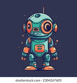 A mascot character of a friendly robot for a tech startup. modern logo flat color