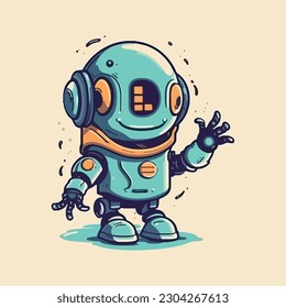 Ein Maskottcharakter eines freundlichen Roboters für ein technisches Startup. moderne Logo-Flachfarbe