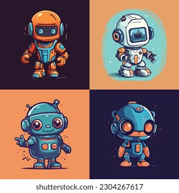 Personaje mascota de un robot amigable para una empresa de tecnología. logotipo moderno color plano
