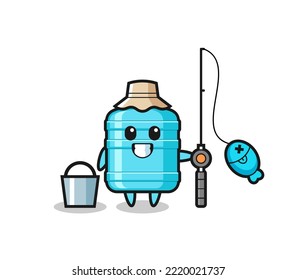 Mascot character of gallon water bottle as a fisherman , cute design