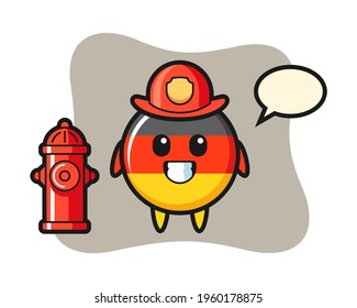 Mascot character of germany flag badge as a firefighter, cute style design for t shirt, sticker, logo element