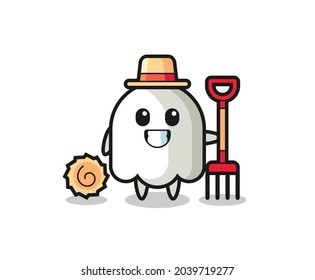 Mascot character of ghost as a farmer , cute style design for t shirt, sticker, logo element