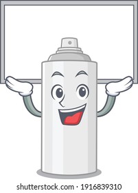 Mascot character of hair spray rise up a white board. Vector illustration