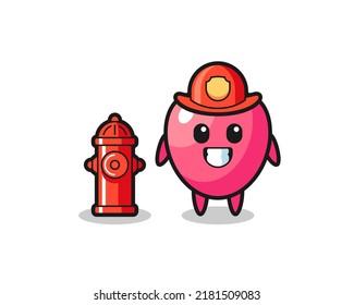 Mascot character of heart symbol as a firefighter , cute style design for t shirt, sticker, logo element