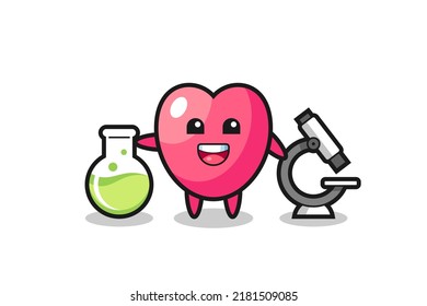 Mascot character of heart symbol as a scientist , cute style design for t shirt, sticker, logo element