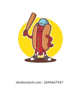 mascot character hotdog with baseball bat good for logo, branding, mascot food, restaurant, cafe, etc	