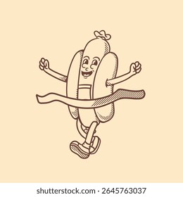 mascot character hotdog marathon good for logo, branding, mascot retro, restaurant, cafe, etc