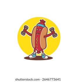 mascot character hotdog workout good for logo, branding, mascot food, restaurant, cafe, etc	