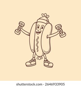 mascot character hotdog workout good for logo, branding, mascot retro, restaurant, cafe, etc	