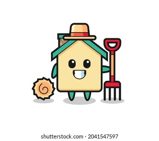Mascot character of house as a farmer , cute design