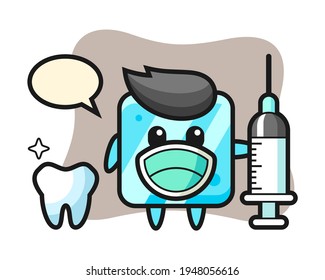 Mascot character of ice cube as a dentist, cute style design for t shirt, sticker, logo element